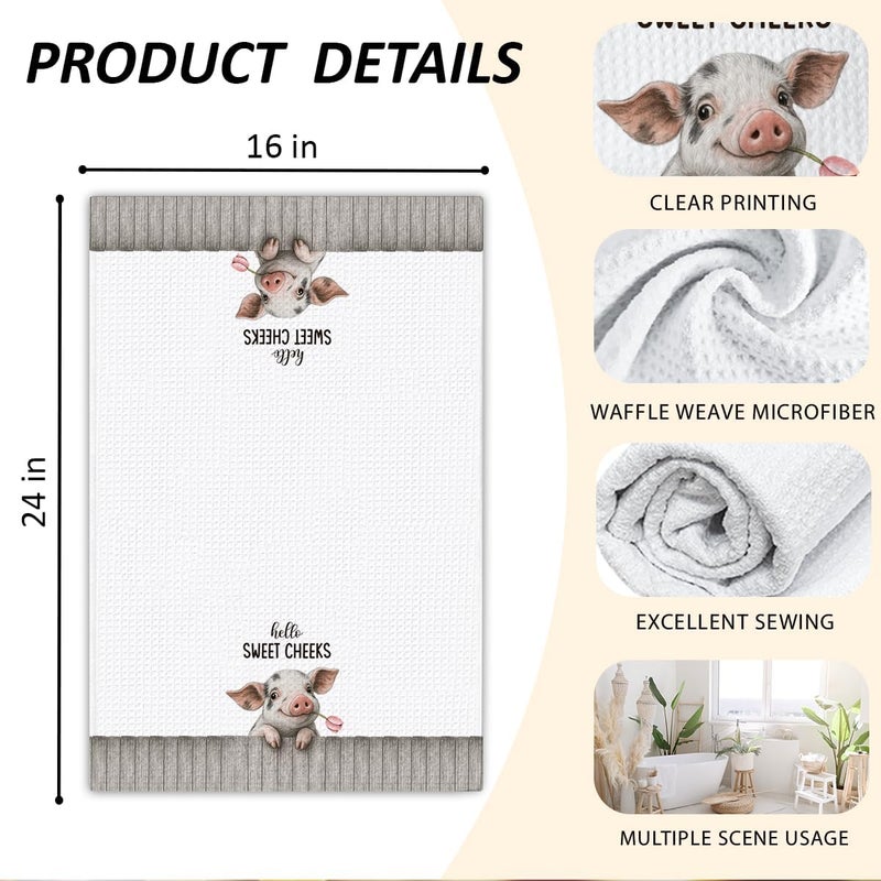 Threegoat Funny Cute Pig Hand Towels for Bathroom,1 PCS Hello Sweet Cheeks Pig Gifts,Animal Decorative Kitchen Towels for Farmhouse Decor,Gifts for Women, Pet Owners Housewarming - B05 - Image 2